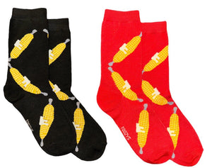 FOOZYS Brand Ladies BUTTERED CORN ON THE COB 2 Pair Of Socks - Novelty Socks And Slippers