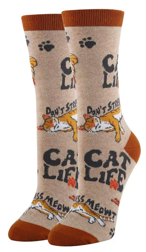 OOOH YEAH Brand Ladies CAT LIFE Socks ‘DON’T STRESS MEOWT’ - Novelty Socks And Slippers
