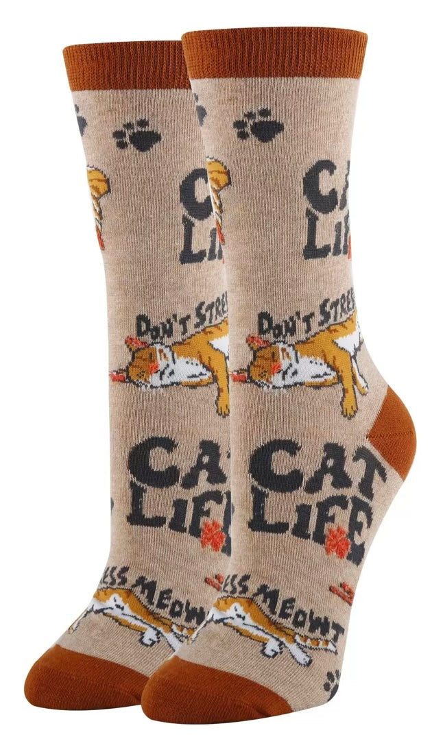 OOOH YEAH Brand Ladies CAT LIFE Socks ‘DON’T STRESS MEOWT’