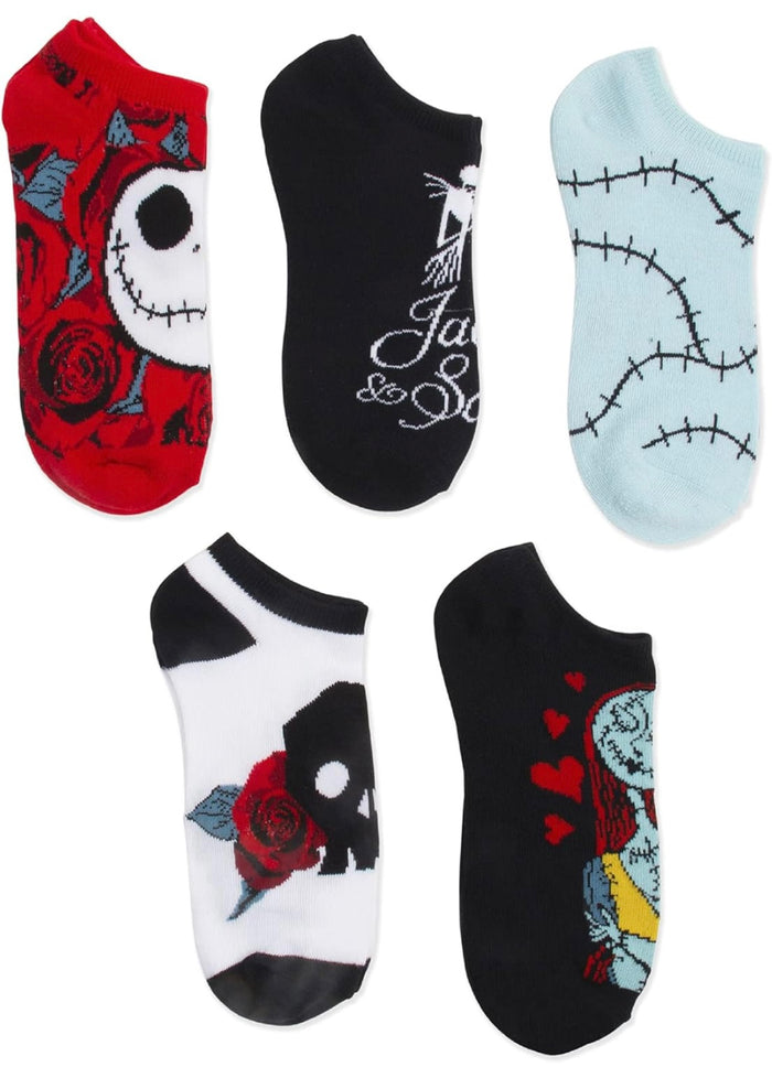 DISNEY NIGHTMARE BEFORE CHRISTMAS Ladies 5 Pair Of No Show Socks JACK & SALLY
