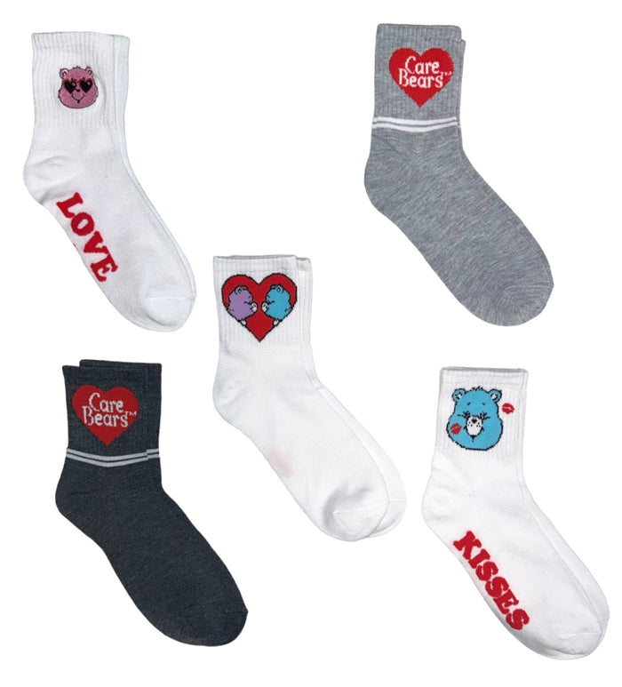 CARE BEARS Ladies 5 Pair Of VALENTINES DAY Socks ‘LOVE’ ‘KISSES’