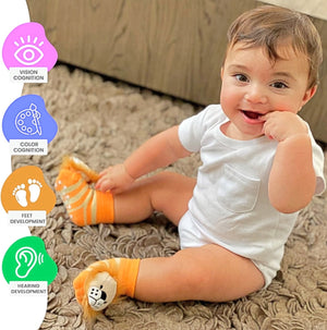 BOOGIE TOES Unisex Baby TURTLE RATTLE GRIPPER BOTTOM SOCKS By PIERO LIVENTI - Novelty Socks for Less