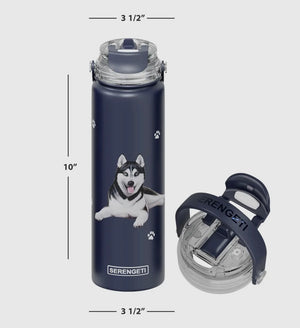 SIBERIAN HUSKY Dog Stainless Steel 24 oz. Water Bottle SERENGETI Brand By E&S Pets