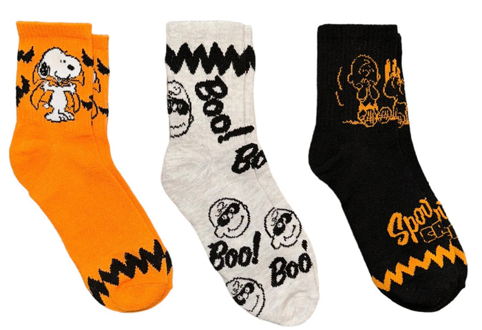 PEANUTS Ladies 3 Pair Of HALLOWEEN CHARLIE BROWN & LINUS ‘SPOOKY CREW’