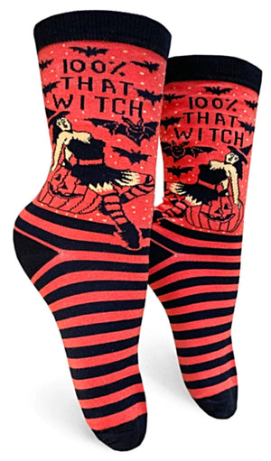 GROOVY THINGS Ladies HALLOWEEN Socks ‘100% THAT WITCH’ - Novelty Socks for Less
