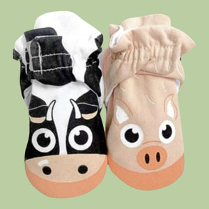 COW & PIG Unisex BABY NON-SLIP BOOTIES MISMATCHED PALS SOCKS Brand (CHOOSE SIZE) - Novelty Socks And Slippers