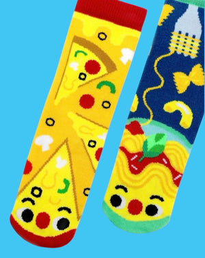 PIZZA & PASTA Unisex Toddler-Tween Mismatched Gripper Bottom Socks PALS SOCKS Brand (CHOOSE SIZE) - Novelty Socks And Slippers