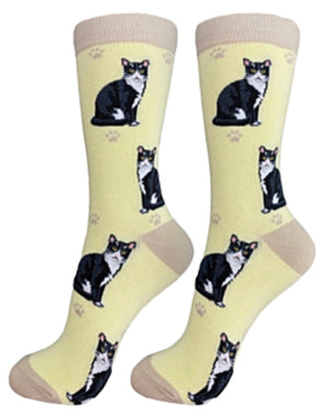 BLACK & WHITE CAT (TUXEDO) Unisex Socks By E&S Pets CHOOSE SOCK DADDY, HAPPY TAILS, LIFE IS BETTER - Novelty Socks for Less