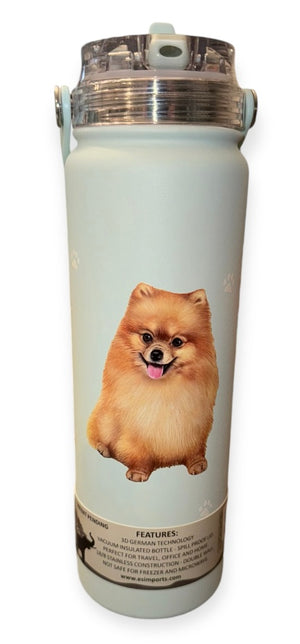 POMERANIAN Dog Stainless Steel 24 oz. Water Bottle SERENGETI Brand By E&S Pets