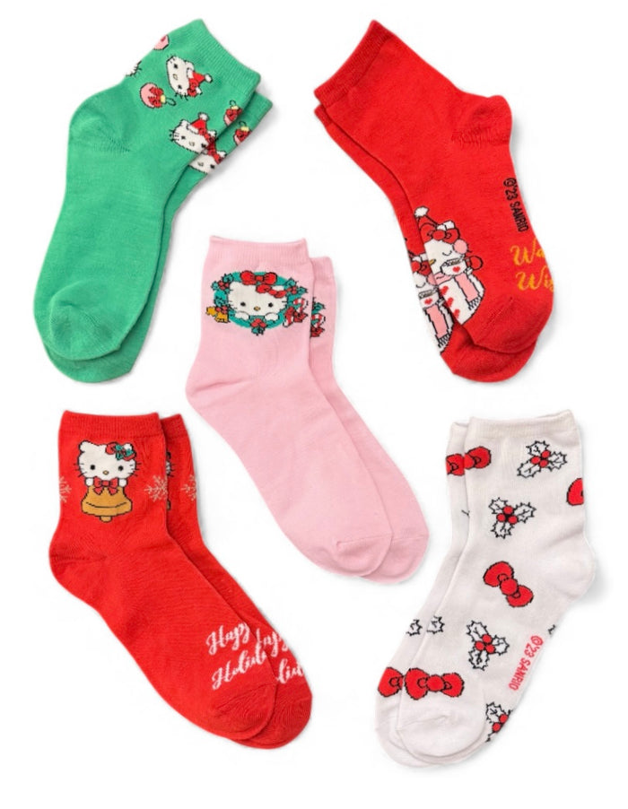 SANRIO HELLO KITTY Ladies CHRISTMAS 5 Pair Of Socks 'HAPPY HOLIDAYS'