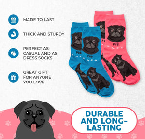 FOOZYS BRAND Ladies 2 Pair Of BLACK PUG DOG Socks