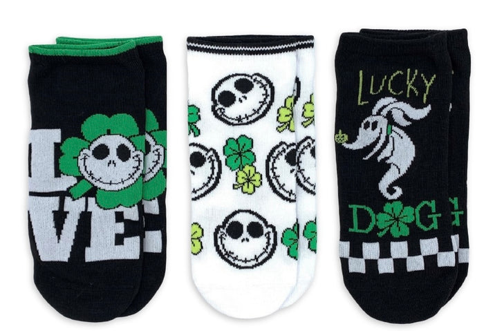 DISNEY NIGHTMARE BEFORE CHRISTMAS Ladies 3 Pair of ST. PATRICKS DAY No Show Socks With ZERO ‘LUCKY DOG’