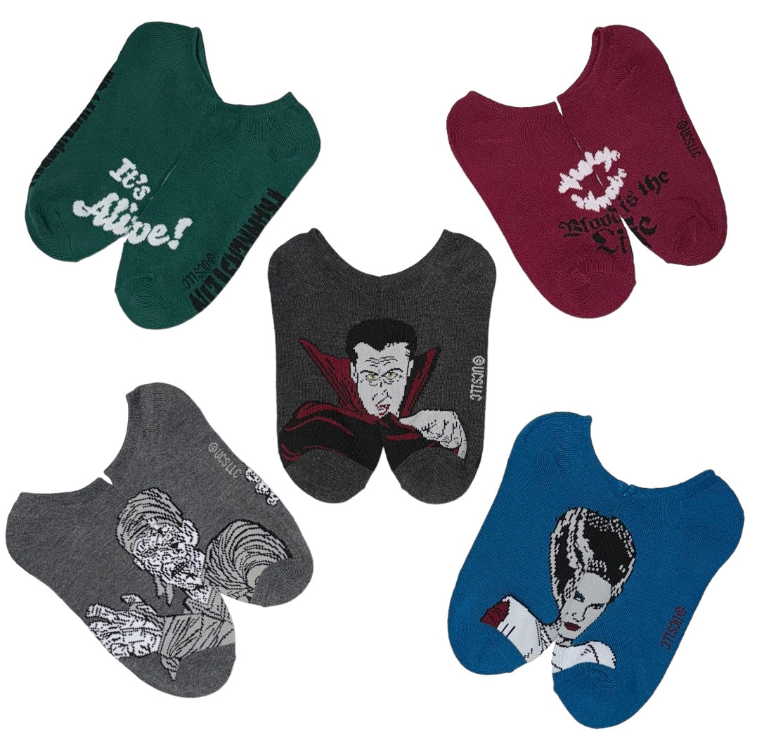 universal monsters socks Universal MONSTERS Ladies 5 Pair Of HALLOWEEN No Show Socks The Bride Of Frankenstein, Dracula