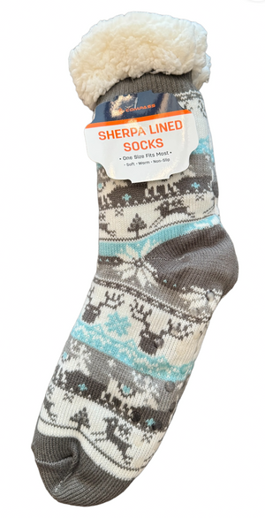 WINTER THEME Ladies Sherpa Lined Gripper Bottom Slipper Socks (CHOOSE STYLE) - Novelty Socks And Slippers