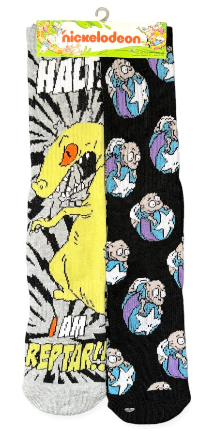 RUGRATS Men’s 2 Pair Of REPTAR Athletic Socks ‘HALT I AM REPTAR!’