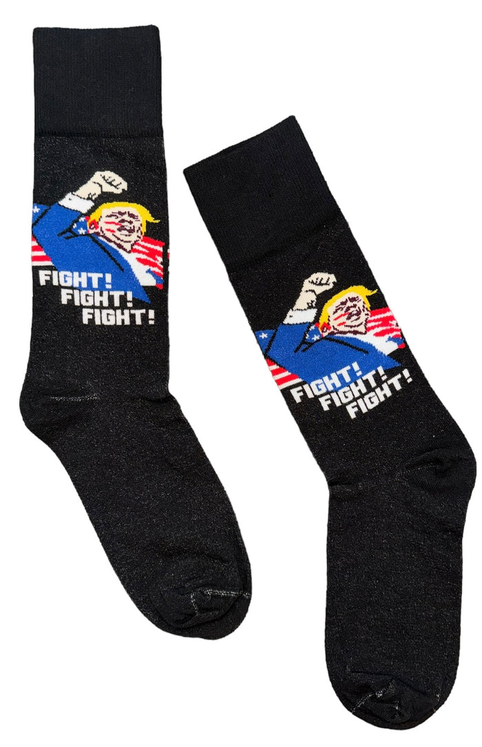 FUNATIC Brand President Trump With Fist In Air & Bloody Face Socks FIGHT FIGHT FIGHT *MADE IN THE USA!*