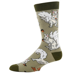 OOOH YEAH Brand Men’s WHITE FOX SQUIRREL Socks ‘NUTTY BUT NICE’ - Novelty Socks And Slippers
