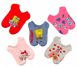 SPONGEBOB SQUAREPANTS Ladies 5 Pair Of VALENTINE’S DAY No Show Socks 'LOVE YOU MORE' Gary The Snail - Novelty Socks And Slippers