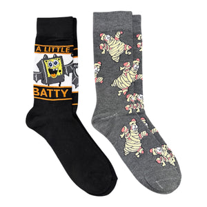 SPONGEBOB SQUAREPANTS MEN’S 2 PAIR OF HALLOWEEN SOCKS ‘A LITTLE BATTY’ - Novelty Socks And Slippers