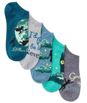 DISNEY PETER PAN & WENDY Ladies 5 Pair Of No Show Socks 'LET THERE BE FLIGHT'