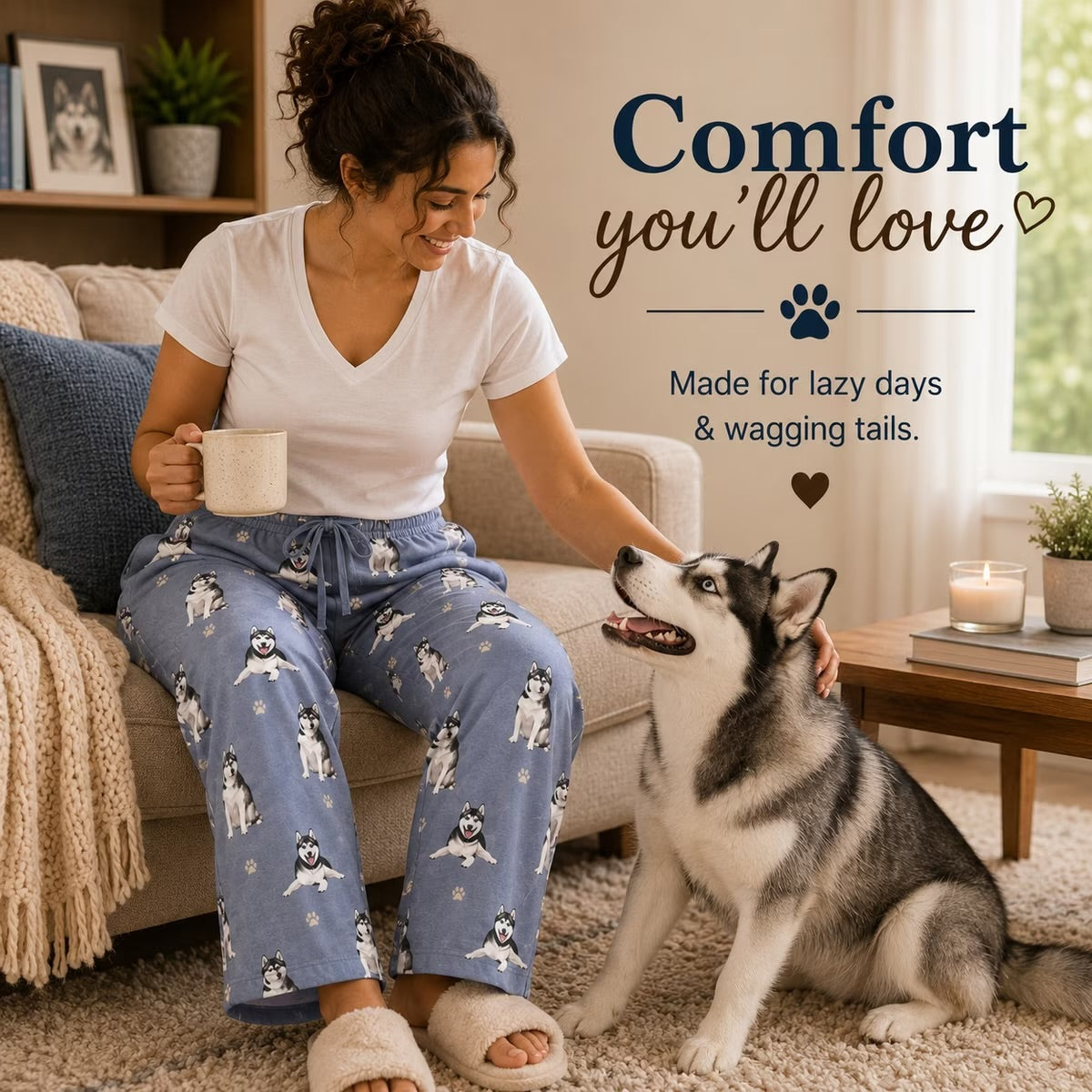 SIBERIAN HUSKY Dog Adult Unisex PAJAMA BOTTOMS COMFIES Brand By E&S PETS (CHOOSE SIZE)