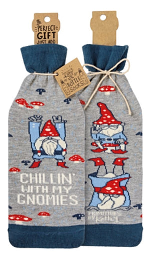 PRIMITIVES BY KATHY ALCOHOL WINE BOTTLE SOCK ‘CHILLIN’ WITH MY GNOMIES’ - Novelty Socks for Less