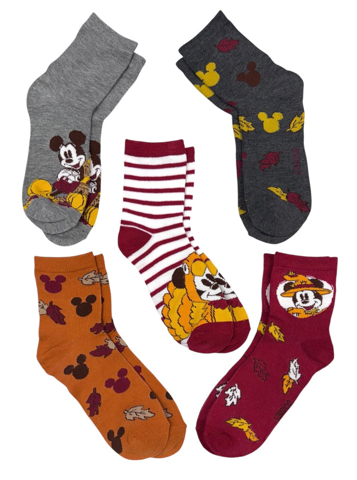 DISNEY Ladies THANKSGIVING HARVEST 5 Pair Of MICKEY MOUSE Socks