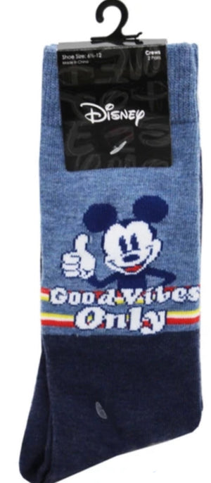 DISNEY Men’s 2 Pair Of MICKEY MOUSE Socks ‘GOOD VIBES ONLY’ - Novelty Socks And Slippers