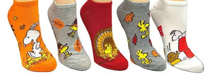 PEANUTS Ladies THANKSGIVING 5 Pair Of No Show Socks ‘BE THANKFUL’ SNOOPY & WOODSTOCK