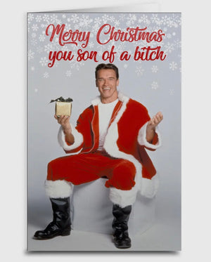 ARNOLD SCHWARZENEGGER Christmas Greeting Card ‘MERRY CHRISTMAS YOU SON OF A BITCH’ - Novelty Socks And Slippers
