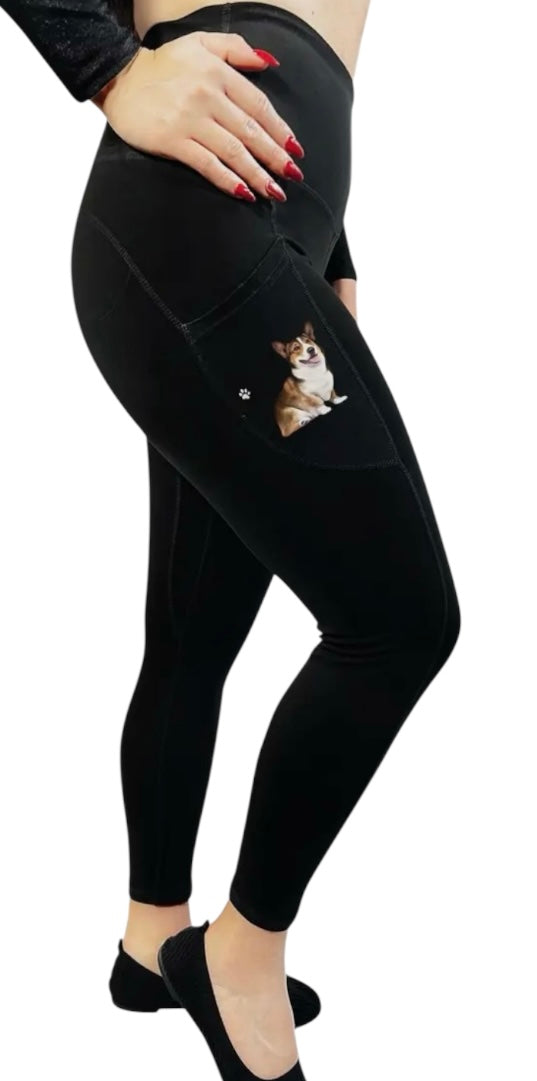 WELSH CORGI Dog Ladies High Rise Leggings With Pockets URBAN ATHLETICS Brand By E&S Pets