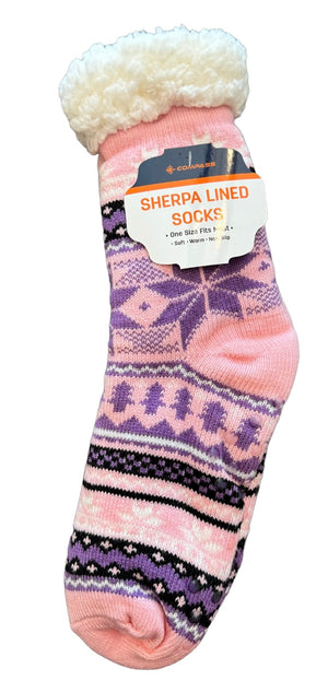 SNOWFLAKE Ladies Sherpa Lined Gripper Bottom Slipper Socks - Novelty Socks And Slippers