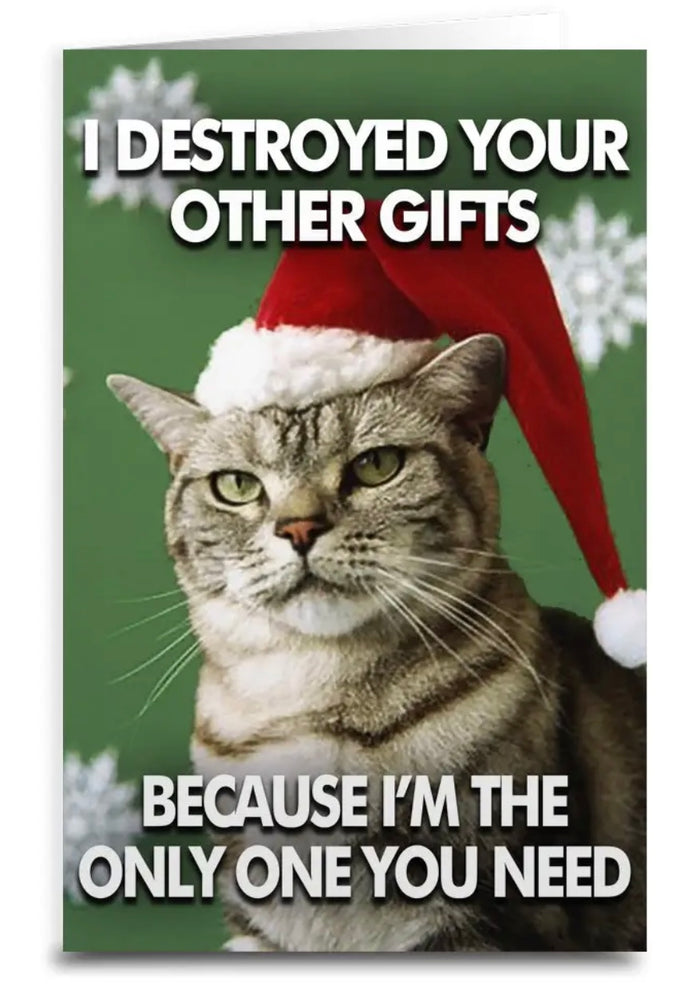 Sassy Cat Christmas Card I DESTROYED YOUR OTHER GIFTS BECAUSE I’M THE ONLY ONE YOU NEED