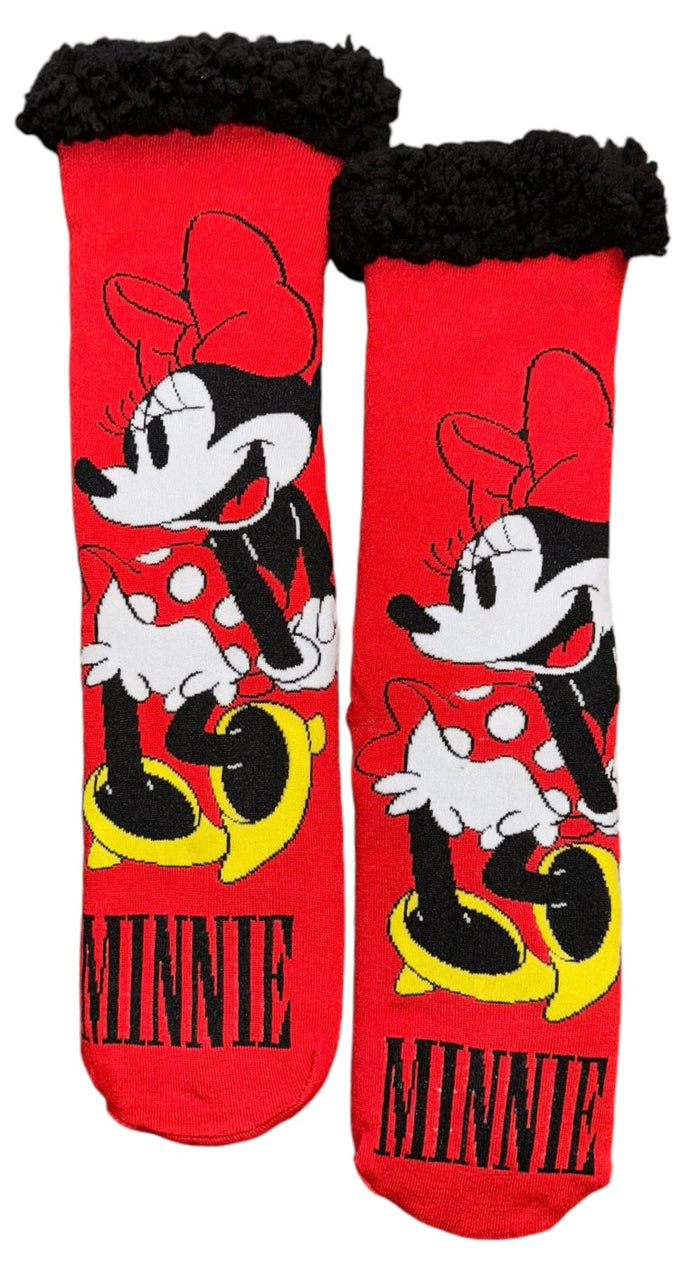 DISNEY MINNIE MOUSE LADIES Sherpa Lined Gripper Bottom Slipper Socks