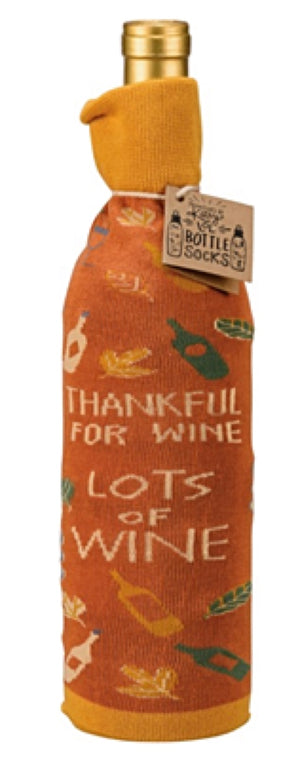 PRIMITIVES BY KATHY ALCOHOL WINE BOTTLE SOCK ‘THANKFUL FOR WINE LOTS OF WINE’ - Novelty Socks for Less
