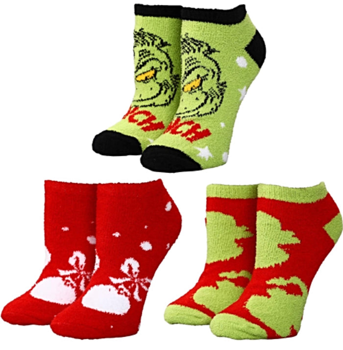 DR. SEUSS HOW THE GRINCH STOLE CHRISTMAS Ladies 3 Pair Of CHRISTMAS Fuzzy Ankle Socks