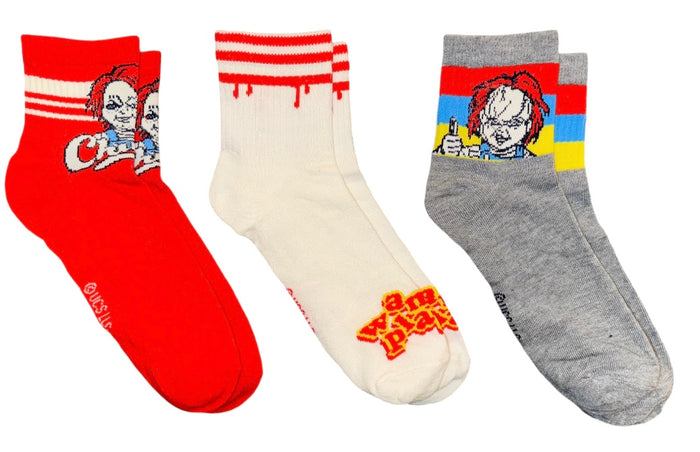 CHUCKY The Movie Ladies 3 Pair Of Socks ‘WANNA PLAY’ BIOWORLD Brand