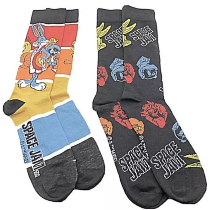 LOONEY TUNES Men’s 2 Pair Of SPACE JAM Socks TAZ, TWEETY, BUGS, MARVIN