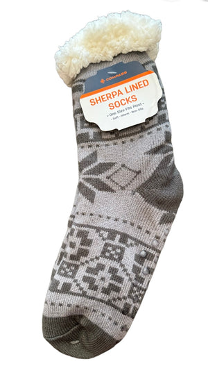 SNOWFLAKE Ladies Sherpa Lined Gripper Bottom Slipper Socks - Novelty Socks And Slippers