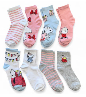 PEANUTS Ladies CHRISTMAS 8 Pair Of Socks Charlie Brown, Snoopy - Novelty Socks And Slippers