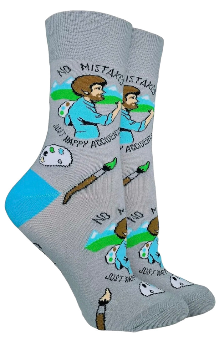 BOB ROSS Ladies JUST HAPPY ACCIDENTS Socks GOOD LUCK SOCK Brand