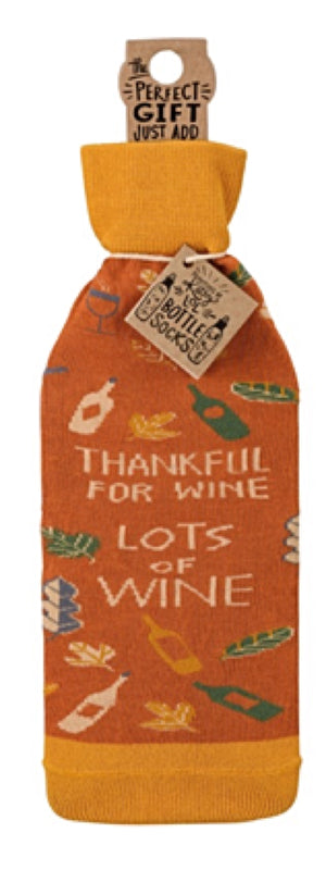 PRIMITIVES BY KATHY ALCOHOL WINE BOTTLE SOCK ‘THANKFUL FOR WINE LOTS OF WINE’ - Novelty Socks for Less