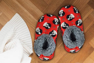 COMFIES BRAND LADIES SHIH TZU (BLACK & WHITE) NON-SKID SLIPPERS