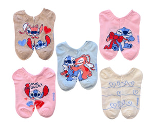 DISNEY LILO & STITCH Ladies 5 Pair Of VALENTINES DAY No Show Socks ‘LOVE ATTACK’ - Novelty Socks And Slippers