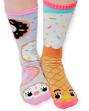 PALS SOCKS Brand TWEENS UNISEX DONUT & ICE CREAM MISMATCHED SOCKS Ages 9-12 - Novelty Socks for Less
