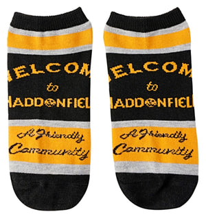 HALLOWEEN Ladies MICHAEL MYERS 5 Pair Of Ankle Socks ‘WELCOME TO HADDONFIELD’ - Novelty Socks for Less