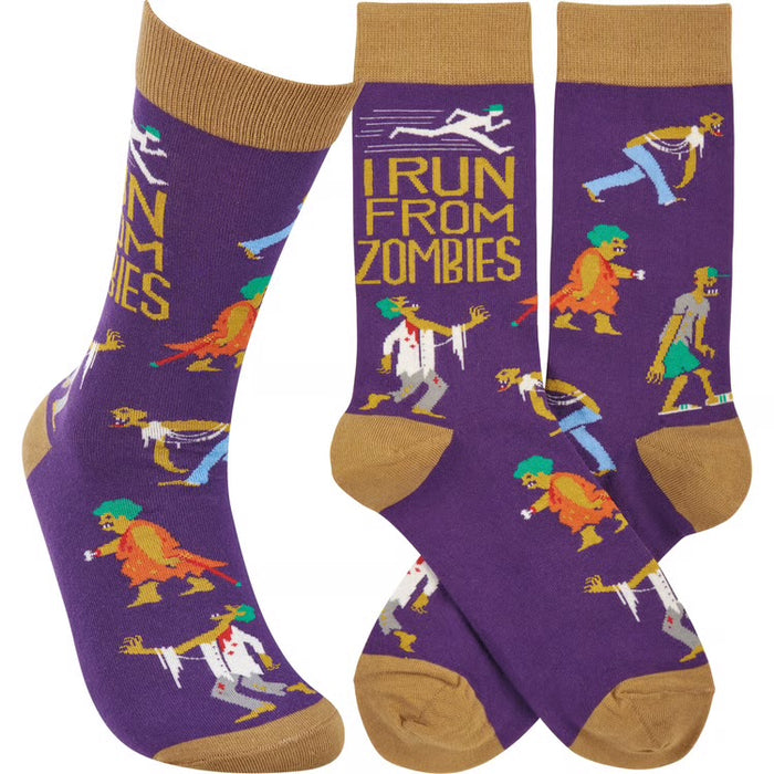 I RUN FROM ZOMBIES Adult Unisex Halloween Socks Primitives By Kathy Brand