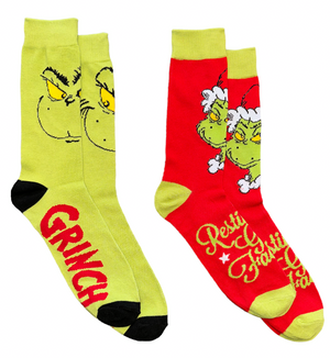 DR. SEUSS HOW THE GRINCH STOLE CHRISTMAS Men’s 2 Pair Of Socks ‘RESTING GRINCH FACE’ - Novelty Socks And Slippers