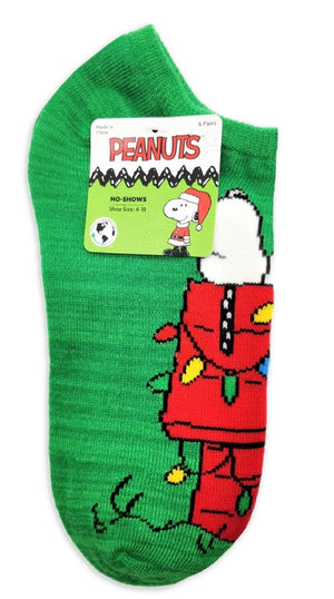 Peanuts Ladies CHRISTMAS 6 Pair Of No Show Socks SNOOPY & WOODSTOCK