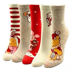 DISNEY Winnie The Pooh Ladies 5 Pair Of Christmas Socks Tigger, Piglet - Novelty Socks And Slippers